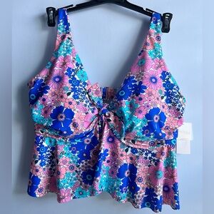 Raisins Floral Tie-Front Bikini Top in Blue, Pink & Teal